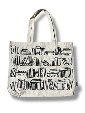 Indigo Organic Cotton Canvas Tote Bag Book Spine Design